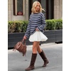ZESICA Womens Striped Oversized Fall Long Sleeve T-Shirts Y2K Going Out Top(Navy)