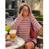 ZESICA Womens Striped Oversized Fall Long Sleeve T-Shirts Y2K Going Out Top(Pink)