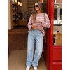 ZESICA Womens Striped Oversized Fall Long Sleeve T-Shirts Y2K Going Out Top(Pink)