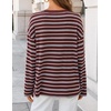 ZESICA Womens Striped Oversized Fall Long Sleeve T-Shirts Y2K Going Out Top(Wine)