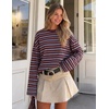 ZESICA Womens Striped Oversized Fall Long Sleeve T-Shirts Y2K Going Out Top(Wine)