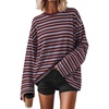 ZESICA Womens Striped Oversized Fall Long Sleeve T-Shirts Y2K Going Out Top(Wine)