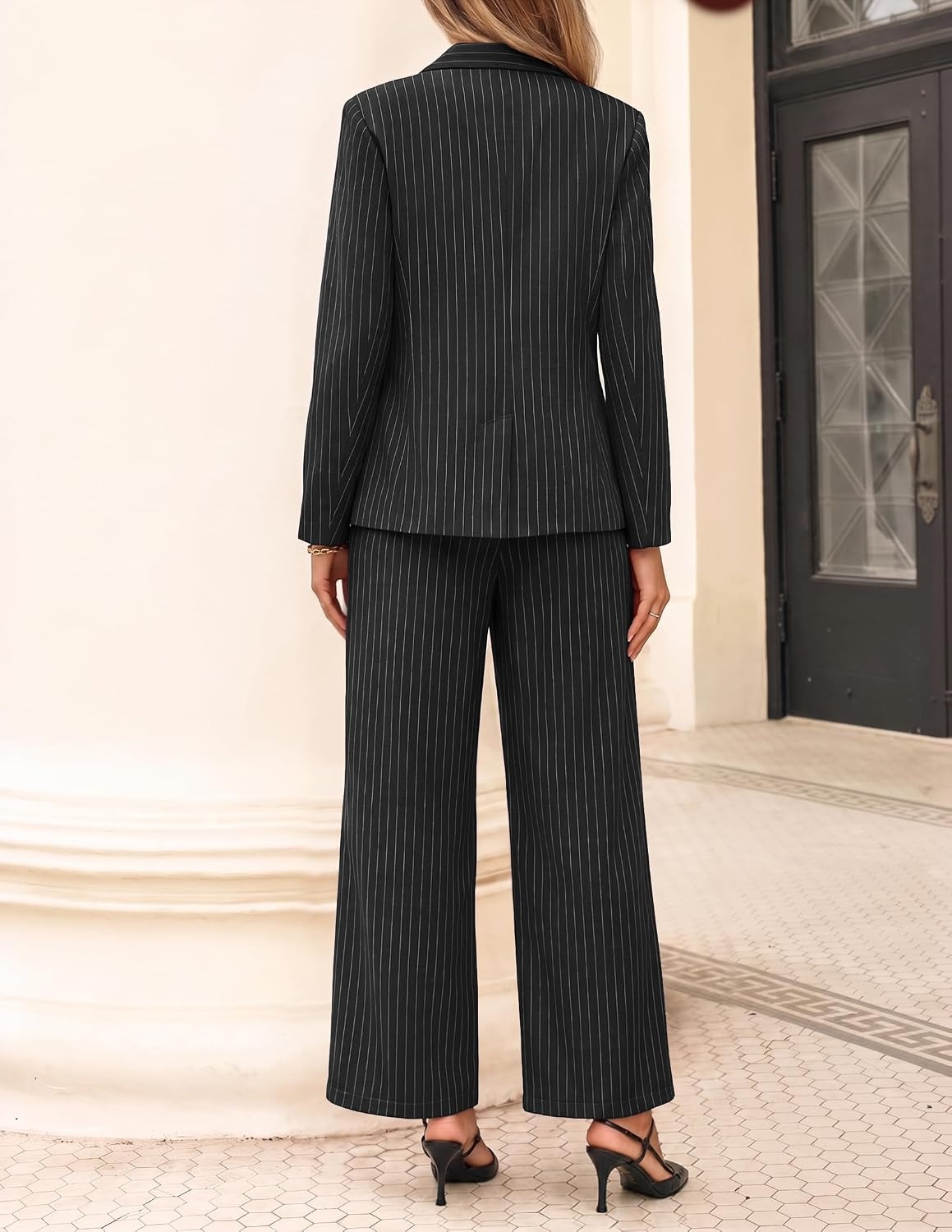 image:imageZESICA Womens 2 Piece Striped Suit Sets Business Casual OutfitsBlack