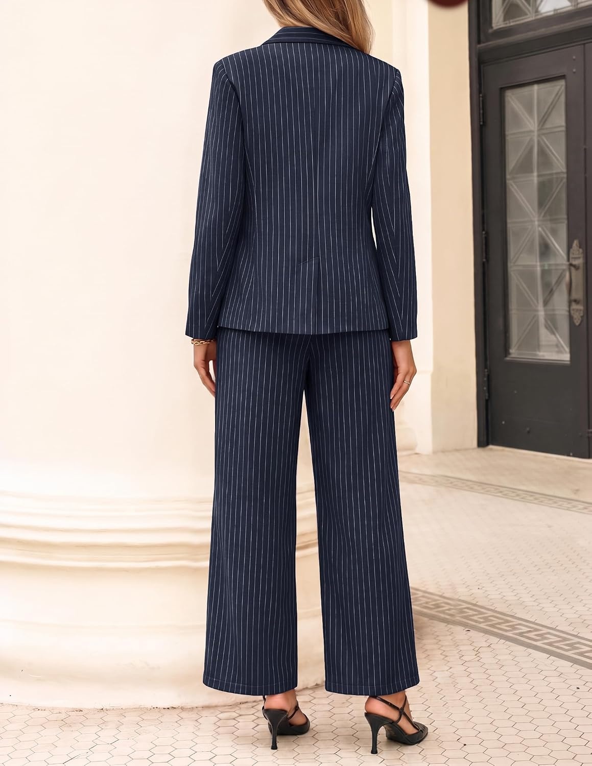 image:imageZESICA Womens 2 Piece Striped Suit Sets Business Casual OutfitsNavy