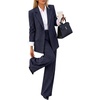 ZESICA Women’s 2 Piece Striped Suit Sets Business Casual Outfits(Navy)