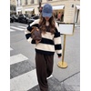 ZESICA Women’s 2026 Fall Oversized Striped Cozy Casual Long Sleeve Sweaters(Black)