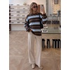 ZESICA Women’s 2026 Fall Oversized Striped Cozy Casual Long Sleeve Sweaters(Blue Coffee)