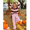 ZESICA Women’s 2026 Fall Oversized Striped Cozy Casual Long Sleeve Sweaters(Burgundy)