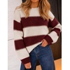 ZESICA Women’s 2026 Fall Oversized Striped Cozy Casual Long Sleeve Sweaters(Burgundy)