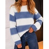 ZESICA Women’s 2026 Fall Oversized Striped Cozy Casual Long Sleeve Sweaters(Dusty Blue)