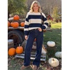 ZESICA Women’s 2026 Fall Oversized Striped Cozy Casual Long Sleeve Sweaters(Navy)