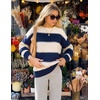 ZESICA Women’s 2026 Fall Oversized Striped Cozy Casual Long Sleeve Sweaters(Navy)