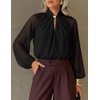 ZESICA Womens Fall Long Sleeve Chiffon Blouses Dressy Casual Work Tops(Black)