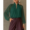 ZESICA Womens Fall Long Sleeve Chiffon Blouses Dressy Casual Work Tops(Dark Green)