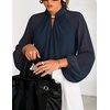 ZESICA Womens Fall Long Sleeve Chiffon Blouses Dressy Casual Work Tops(Navy)