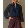 ZESICA Womens Fall Long Sleeve Chiffon Blouses Dressy Casual Work Tops(Navy)