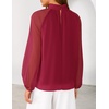 ZESICA Womens Fall Long Sleeve Chiffon Blouses Dressy Casual Work Tops(Red)