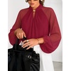 ZESICA Womens Fall Long Sleeve Chiffon Blouses Dressy Casual Work Tops(Red)