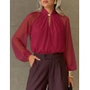 ZESICA Womens Fall Long Sleeve Chiffon Blouses Dressy Casual Work Tops(Red)