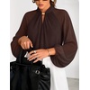 ZESICA Womens Fall Long Sleeve Chiffon Blouses Dressy Casual Work Tops(Red Brown)