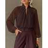 ZESICA Womens Fall Long Sleeve Chiffon Blouses Dressy Casual Work Tops(Red Brown)