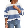 ZESICA Women’s 2026 Fall Oversized Striped Cozy Casual Long Sleeve Sweaters(Dusty Blue)