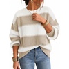 ZESICA Women’s 2026 Fall Oversized Striped Cozy Casual Long Sleeve Sweaters(Light Khaki)