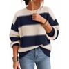 ZESICA Women’s 2026 Fall Oversized Striped Cozy Casual Long Sleeve Sweaters(Navy)