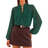 ZESICA Womens Fall Long Sleeve Chiffon Blouses Dressy Casual Work Tops(Dark Green)