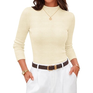 ZESICA Women’s 2026 Fall Long Sleeve Mock Neck Tops Going Out Knit Shirts(Apricot)