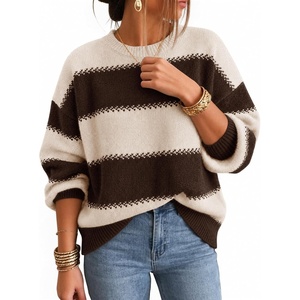 ZESICA Women’s 2026 Fall Oversized Striped Cozy Casual Long Sleeve Sweaters(Coffee)