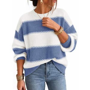 ZESICA Women’s 2026 Fall Oversized Striped Cozy Casual Long Sleeve Sweaters(Dusty Blue)
