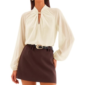 ZESICA Womens Fall Long Sleeve Chiffon Blouses Dressy Casual Work Tops(Apricot)