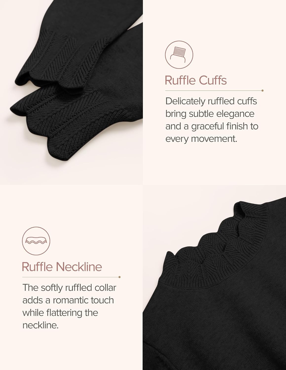 image:imageZESICA Fall 2026 Scalloped Mock Neck Pullover Sweaters for WomenBlack
