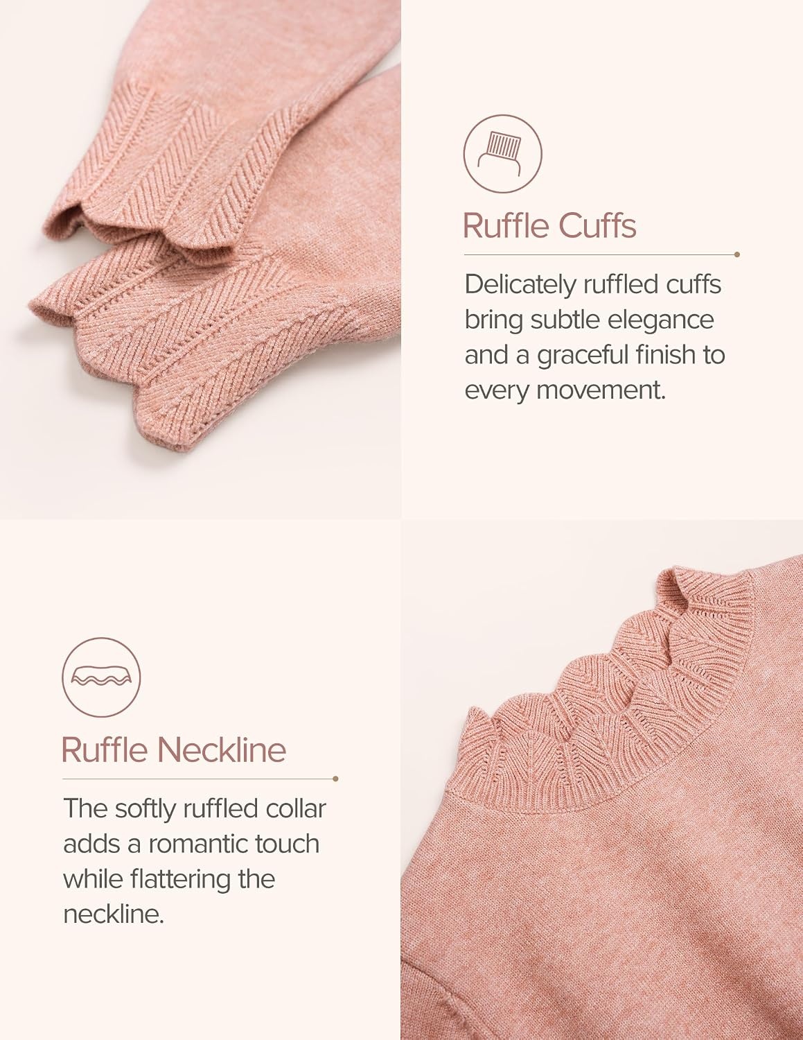 image:imageZESICA Fall 2026 Scalloped Mock Neck Pullover Sweaters for WomenPink