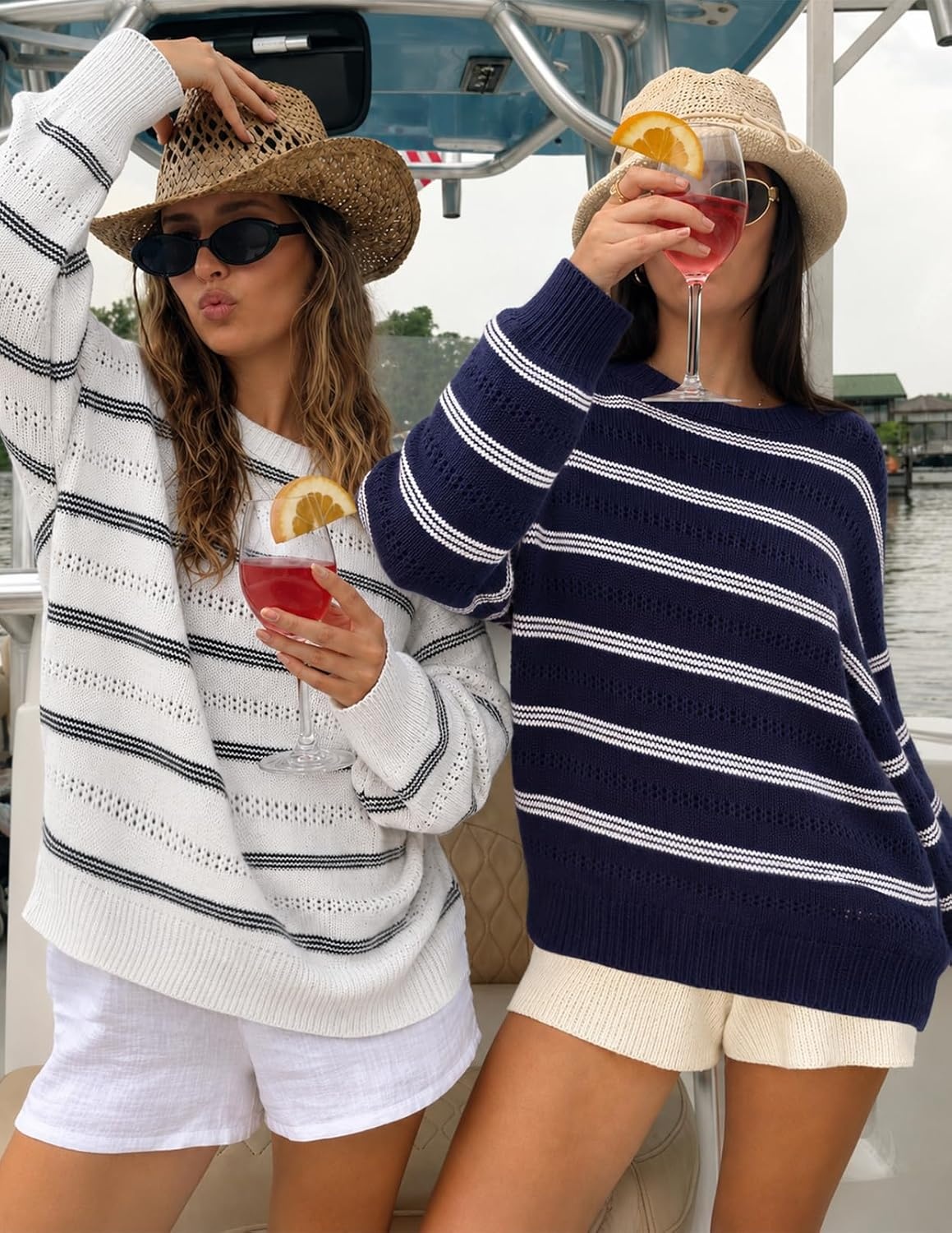 image:imageZESICA Womens 2026 Casual Long Sleeve Striped Pullover SweatersWhite