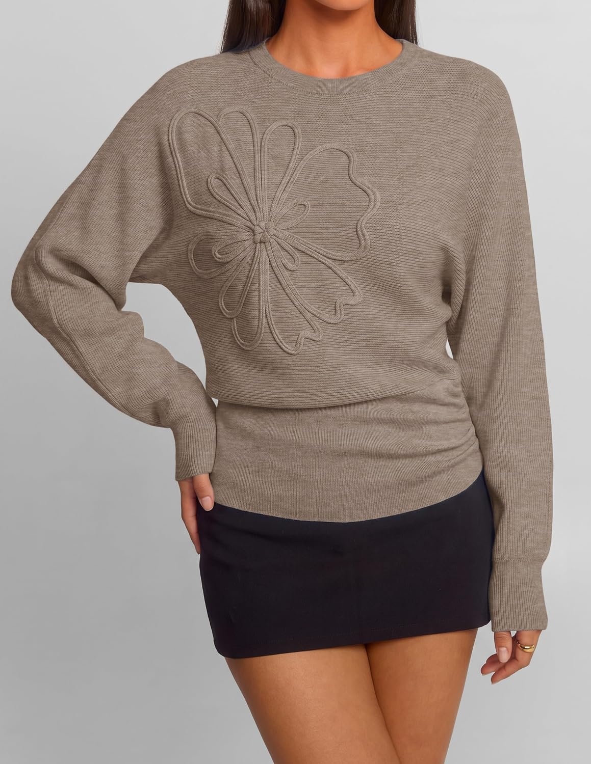 image:imageZESICA Womens 2026 Fall Long Sleeve Floral Ruched Cute SweatersCashmere