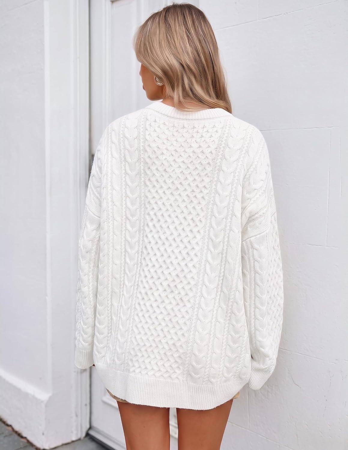 image:imageZESICA Womens 2026 Fall Oversized Chunky Cable Knit Tunic SweatersWhite