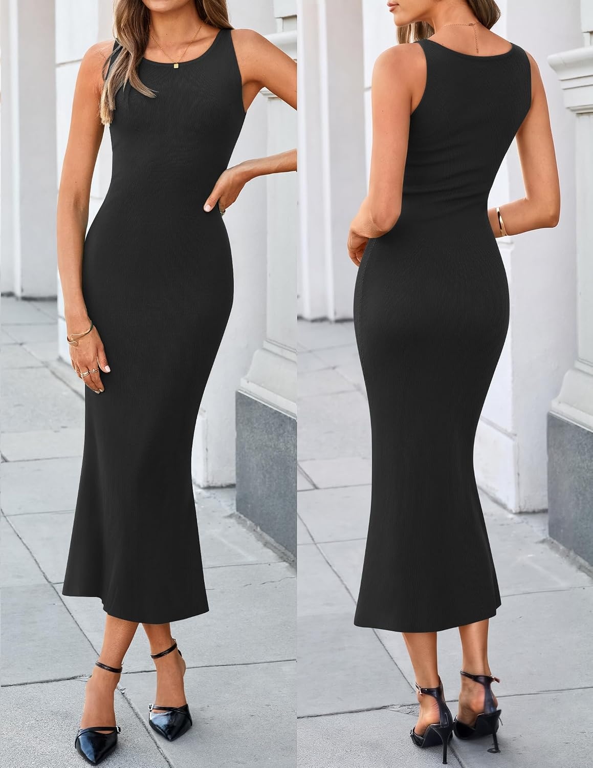 image:imageZESICA Womens Fall Two Piece Outfits Shawl Poncho Sweater Bodycon DressesBlack