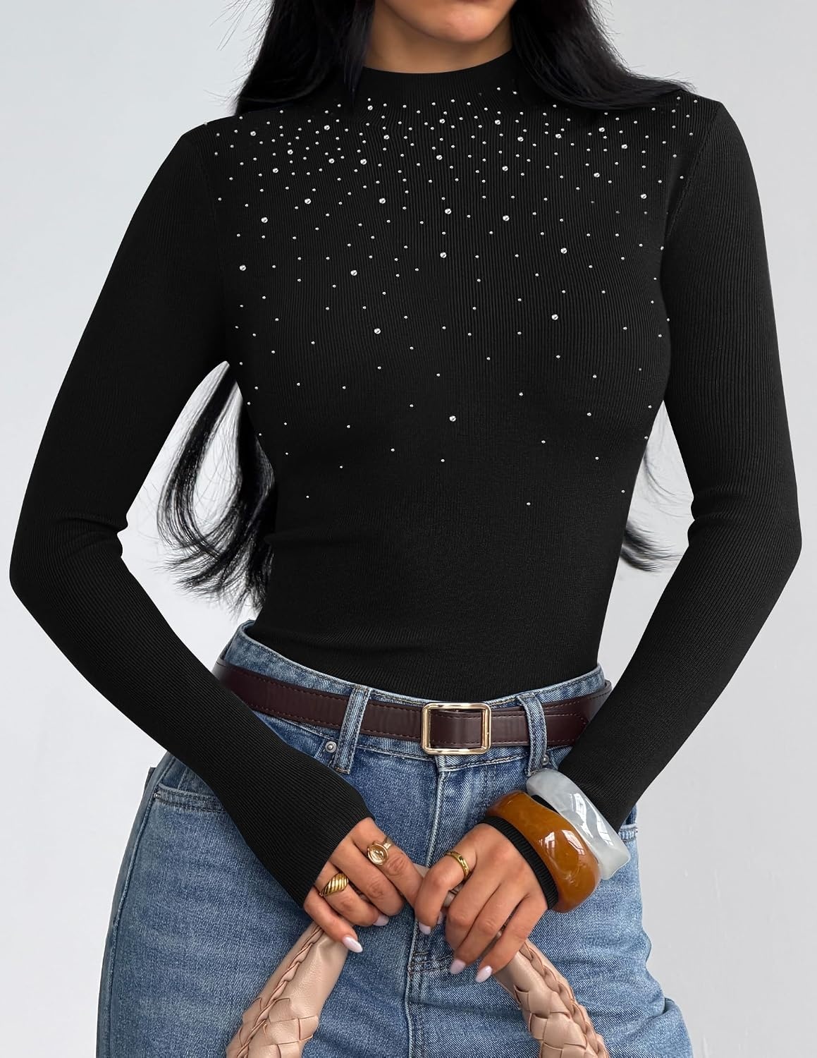 image:imageZESICA Womens Long Sleeve Bussiness Casual Fashion Knit Sweater TopsBlack