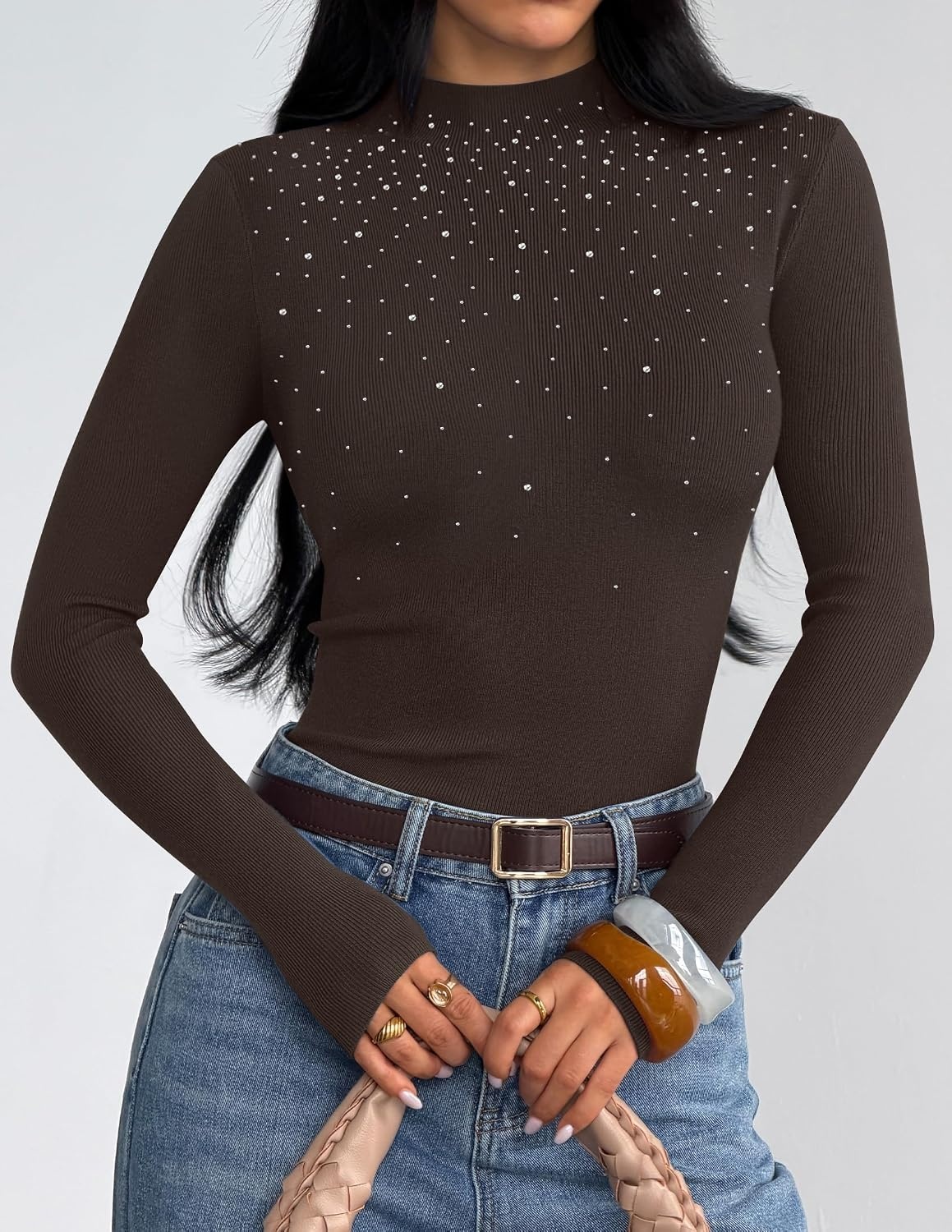 image:imageZESICA Womens Long Sleeve Bussiness Casual Fashion Knit Sweater TopsCoffee