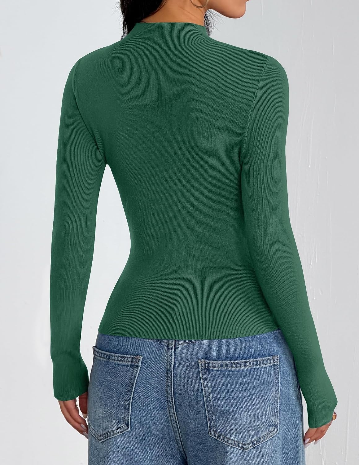 image:imageZESICA Womens Long Sleeve Bussiness Casual Fashion Knit Sweater TopsDark Green
