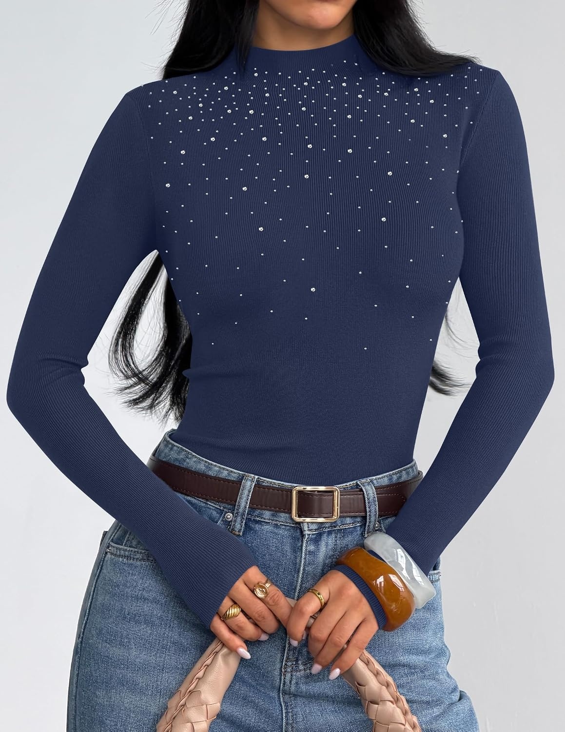 image:imageZESICA Womens Long Sleeve Bussiness Casual Fashion Knit Sweater TopsNavy