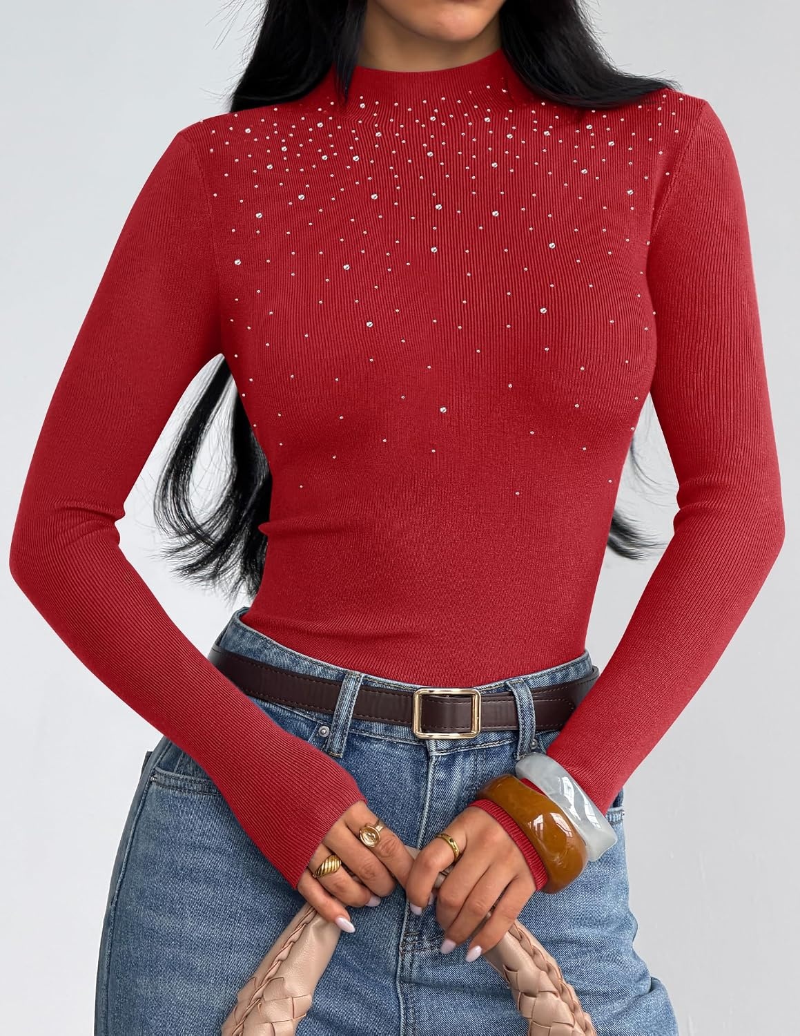 image:imageZESICA Womens Long Sleeve Bussiness Casual Fashion Knit Sweater TopsRed