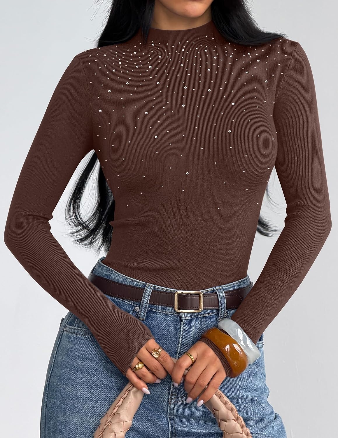 image:imageZESICA Womens Long Sleeve Bussiness Casual Fashion Knit Sweater TopsTaupe