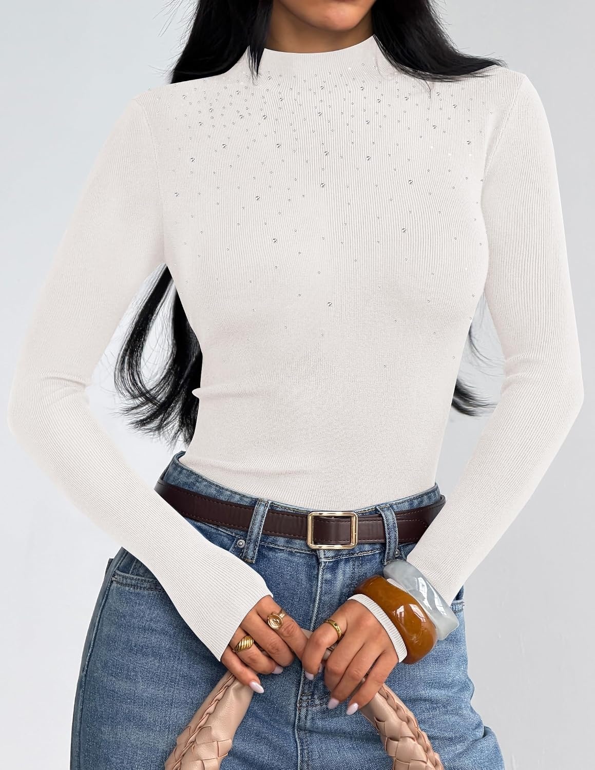 image:imageZESICA Womens Long Sleeve Bussiness Casual Fashion Knit Sweater TopsWhite