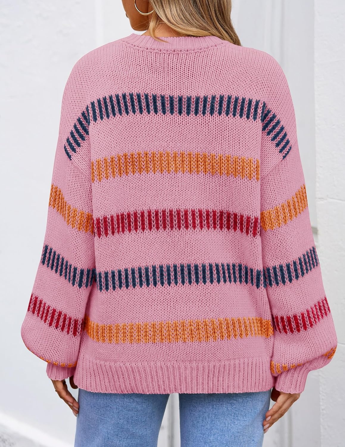 image:imageZESICA Womens Striped Fall Winter Sweaters Oversize Cozy Casual Work OutfitPink