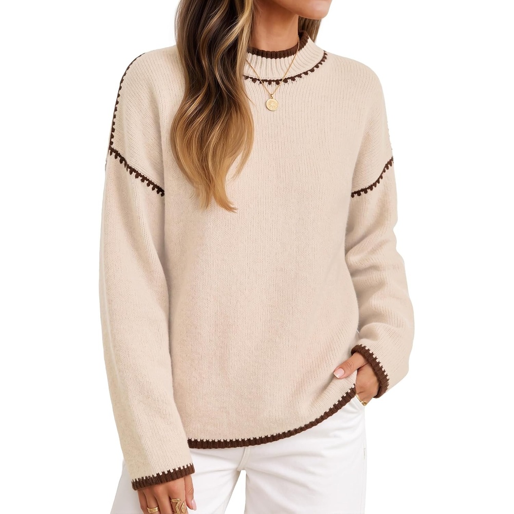 image:imageZESICA Fall Sweater for Women Mock Neck Oversized OutfitsAlmond