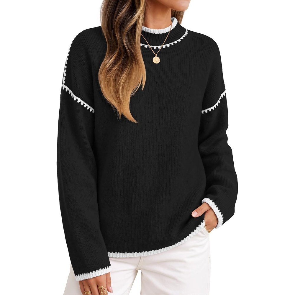 image:imageZESICA Fall Sweater for Women Mock Neck Oversized OutfitsBlack