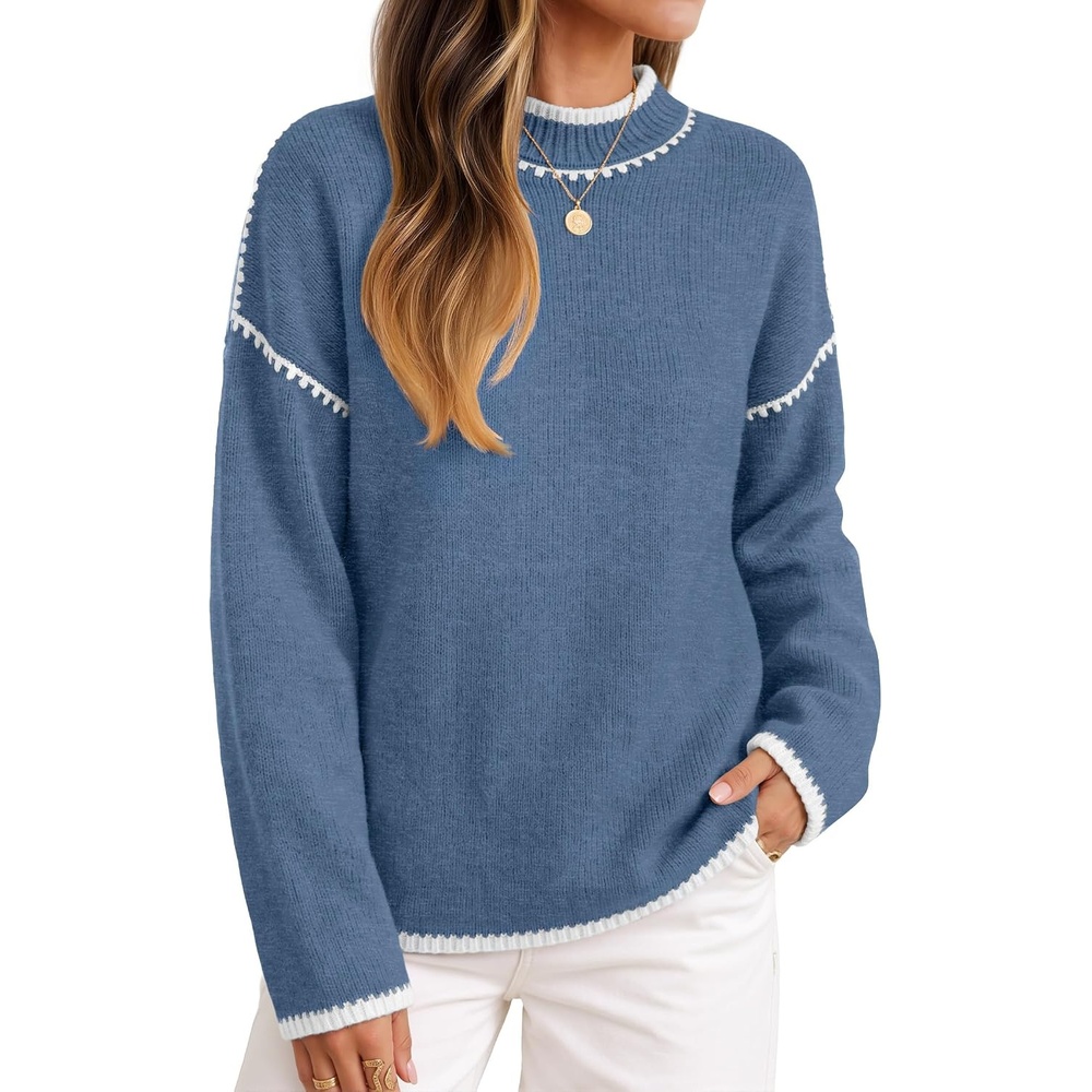 image:imageZESICA Fall Sweater for Women Mock Neck Oversized OutfitsDustyblue
